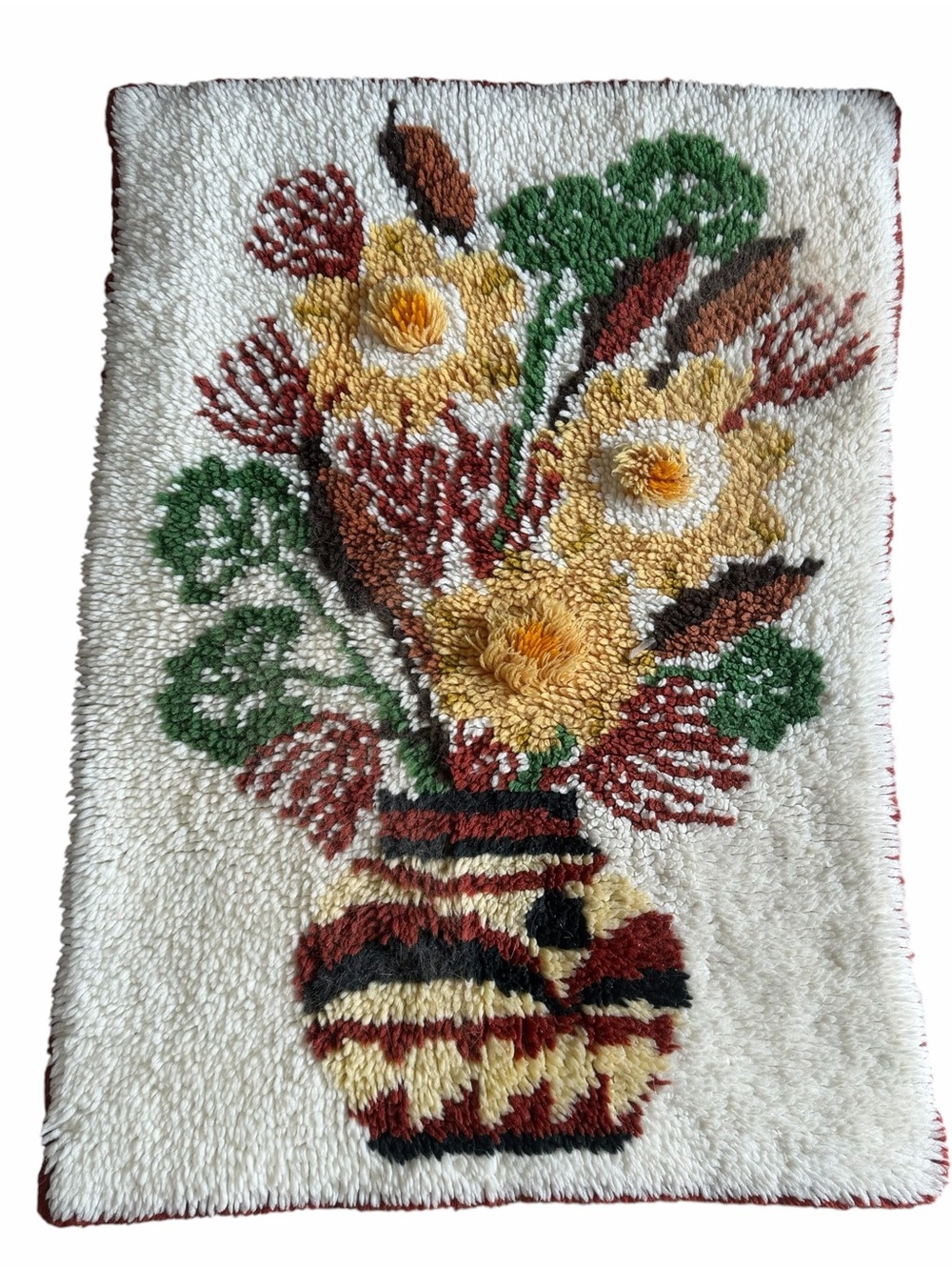 Handhooked Floral Rug Wall Hanging - Yellow & Green Bouquet